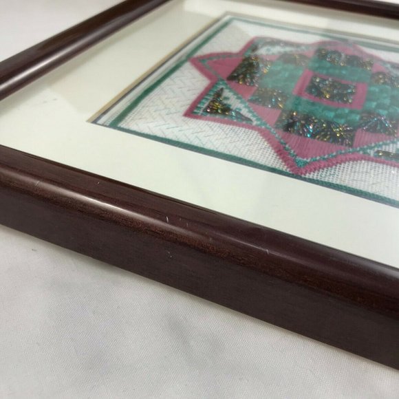 Geometric Mandala Needlepoint Embroidery Picture Framed Fiber Art by L Skulski - Picture 4 of 9